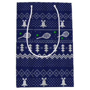 Tennis Christmas Sweater Knitted Pattern Blue Medium Gift Bag