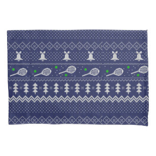 Tennis Christmas Sweater Knitted Pattern Blue Pillowcase