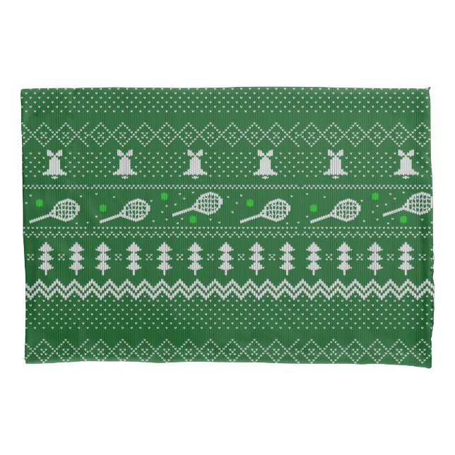 Tennis Christmas Sweater Knitted Pattern Green  Pillowcase (Front)