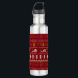 Tennis Christmas Sweater Knitted Pattern Red Xmas  710 Ml Water Bottle<br><div class="desc">Warm and cosy winter days and nights illustration design, featuring classic knitted funny ugly Christmas sweater with tennis rackets and green tennis balls, jingle bells, fir trees, and snowflakes. Minimalistic Xmas sweater pattern festive design in light blue and white for tennis players. Tennis Christmas pattern sweater. Tennis Xmas design. Scandi...</div>