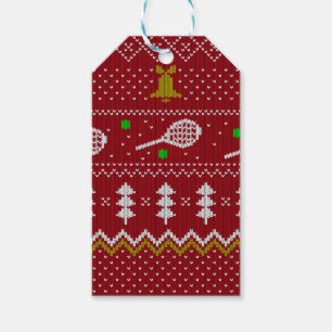 Tennis Christmas Sweater Knitted Pattern Red Xmas Gift Tags