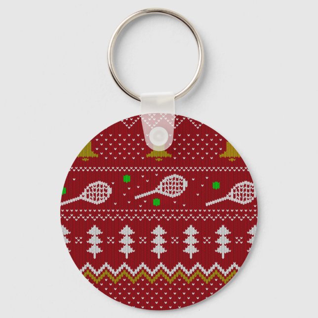 Tennis Christmas Sweater Knitted Pattern Red Xmas Key Ring (Front)