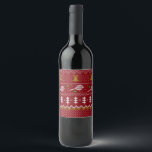 Tennis Christmas Sweater Knitted Pattern Red Xmas  Wine Label<br><div class="desc">Warm and cosy winter days and nights illustration design, featuring classic knitted funny ugly Christmas sweater with tennis rackets and green tennis balls, jingle bells, fir trees, and snowflakes. Minimalistic Xmas sweater pattern festive design in light blue and white for tennis players. Tennis Christmas pattern sweater. Tennis Xmas design. Scandi...</div>