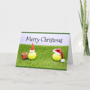 Tennis Christmas & tennis ball and Santa hat Postc Holiday Card