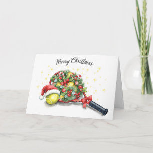 Tennis Christmas tennis ball Racket watercolor Holiday Card