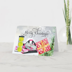 Tennis Christmas  tennis ball shoe watercolor  Holiday Card
