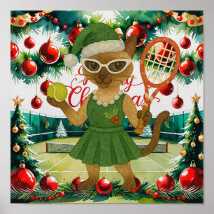 Tennis Christmas Themed dress for cat lovers Poster