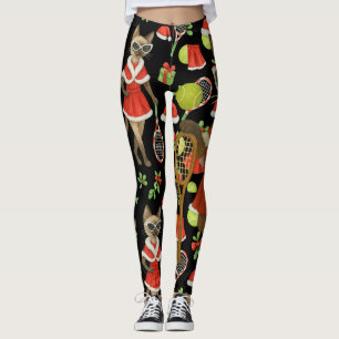 Tennis Christmas themed fir Siamese cat Lovers  Leggings