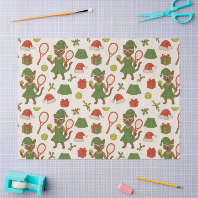 Tennis Christmas themed fir Siamese cat Lovers Tissue Paper (Craft)