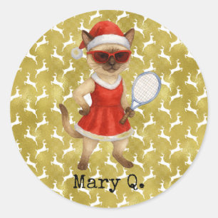Tennis Christmas themed for Cat Lovers Classic Round Sticker