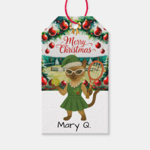 Tennis Christmas themed for Cat Lovers Gift Tags