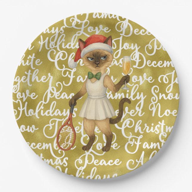 Tennis Christmas themed for Cat Lovers  Paper Plate (Front)
