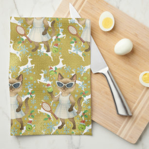 Tennis Christmas themed for Cat Lovers Tea Towel