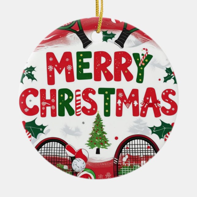 Tennis Christmas themed for Player Ceramic Ornament (Front)