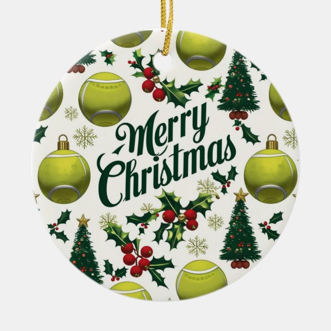 Tennis Christmas themed for Player Ceramic Ornament (Front)