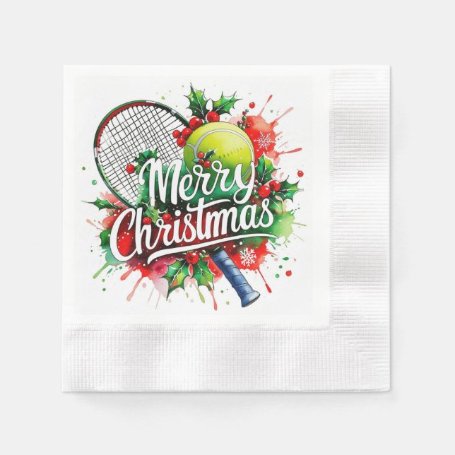 Tennis Christmas themed for Player Napkin (Front)