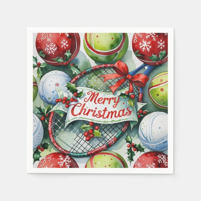 Tennis Christmas themed for Player Napkin (Front)