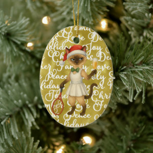 Tennis Christmas themed for player who loves cat Ceramic Ornament