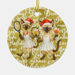 Tennis Christmas themed for player who loves cat Ceramic Ornament
