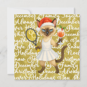 Tennis Christmas themed for player who loves cat Holiday Card