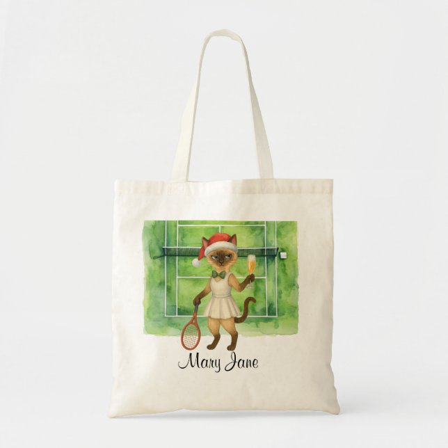Tennis Christmas themed for player who loves cat  Tote Bag (Front)