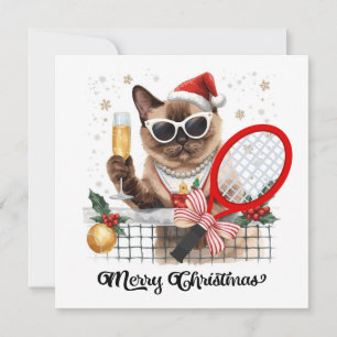 Tennis Christmas themed for Siamese Cat lovers Holiday Card