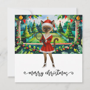 Tennis Christmas themed for Siamese Cat lovers Holiday Card