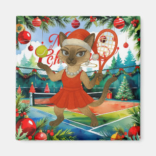 Tennis Christmas themed for Siamese Cat Lovers Magnet