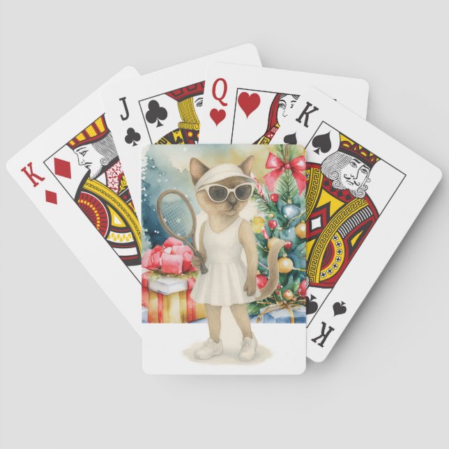 Tennis Christmas themed for Siamese Cat Lovers  Playing Cards (Back)