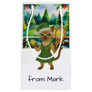 Tennis Christmas Themed for Siamese Cat Lovers Small Gift Bag