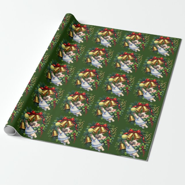 Tennis Christmas themed on green background Wrapping Paper (Unrolled)