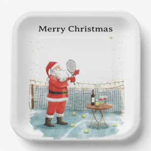 Tennis Christmas themed  SANTA  playing tennis Paper Plate