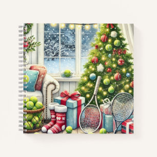 Tennis Christmas Themed with Ball and Racket Notebook