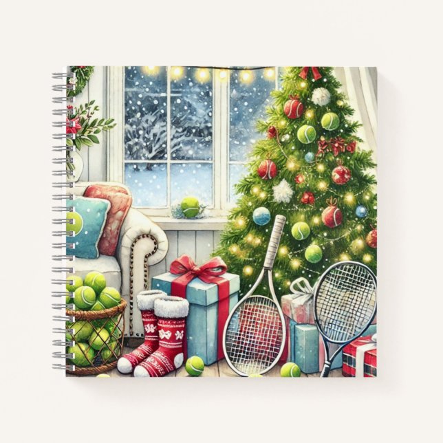 Tennis Christmas Themed with Ball  and Racket  Notebook (Front)