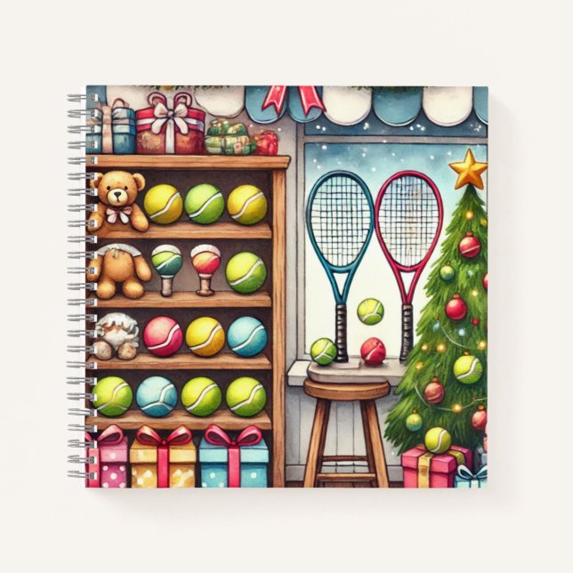 Tennis Christmas Themed with Ball  and Racket  Notebook (Front)