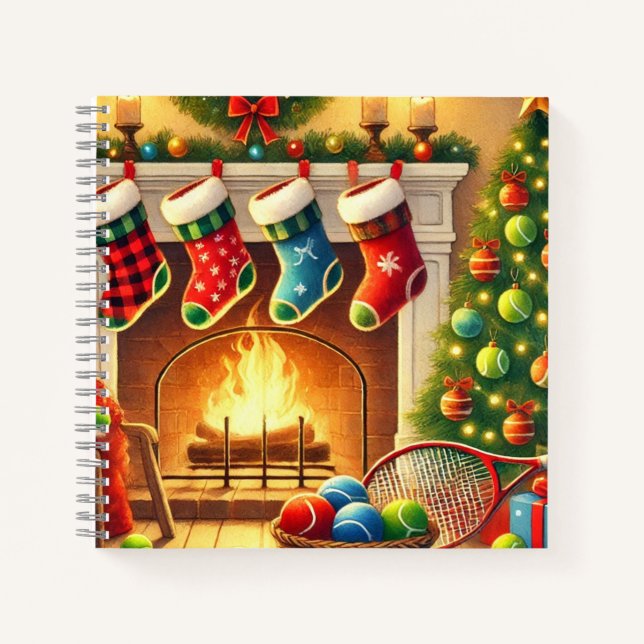 Tennis Christmas Themed with Ball  Xmas Stocking Notebook (Front)