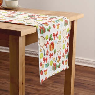 Tennis Christmas themed with gift racket and ball Short Table Runner