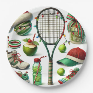Tennis  Christmas themed with racket and ball Paper Plate