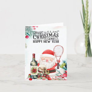 Tennis Christmas themed with Santa Claus Holiday Card