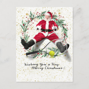 Tennis Christmas themed with Santa Claus Holiday Postcard