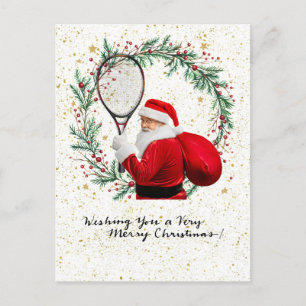 Tennis Christmas themed with Santa Claus Holiday Postcard
