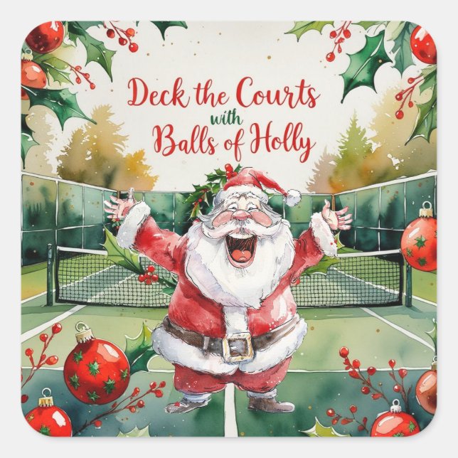 Tennis Christmas themed with Santa Claus on court Square Sticker (Front)