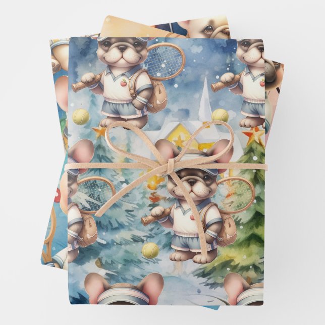 Tennis Christmas Themed  Wrapping Paper Sheet (In situ)