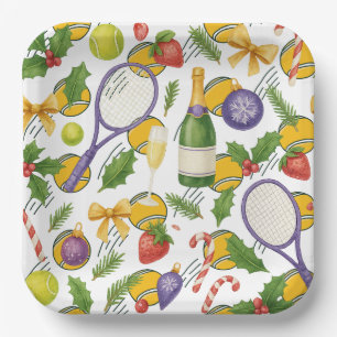 Tennis Christmas with Ball and racket  Paper Plate
