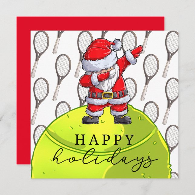 Tennis Christmas with Ball and Racket with Santa   Card (Front/Back)