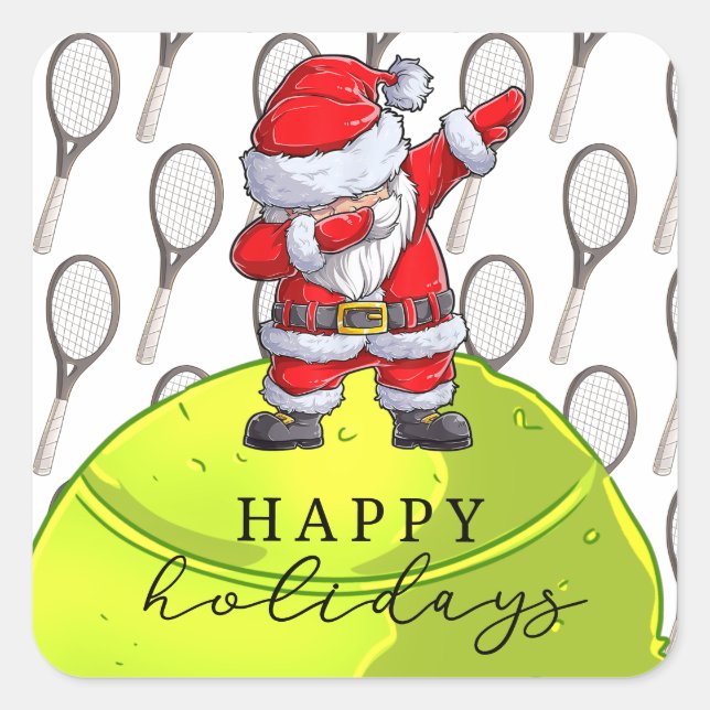 Tennis Christmas with Ball and Racket with Santa   Square Sticker (Front)