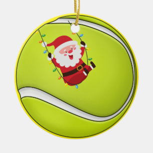 Tennis Christmas with ball and Santa Claus Ceramic Ornament