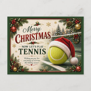 Tennis Christmas with ball santa hat  Holiday Postcard