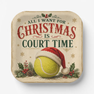 Tennis Christmas with ball santa hat Paper Plate
