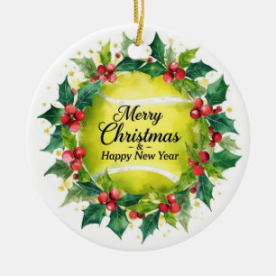 Tennis Christmas With  balls wreath Ceramic Ornament